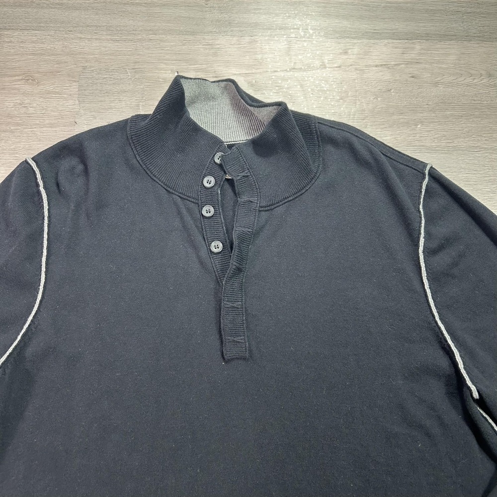 Carbon 2 Cobalt Sweater Mens 2XL Black Cotton Cashmere Henley Mock Neck Knit - Picture 3 of 10